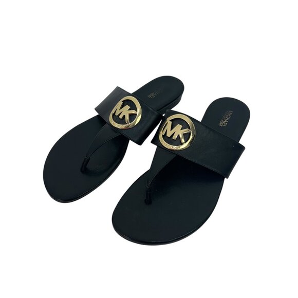 Michael Kors Women Black Leather Thong Sandals W/ Gold Logo Size 9.5M - Picture 11 of 11
